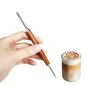 Latte Art Needle with Wooden Curved Handle