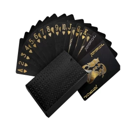 2Psc Black-Gold Playing Cards Waterproof Black
