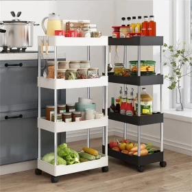 Multi-layer storage cart with wheels, perfect for kitchen and bathroom