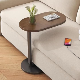 Chic C-Shaped Wooden Side Table with Adjustable Height