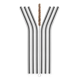 Set of 6 Stainless Steel Drinking Straws  with Cleaning Brush