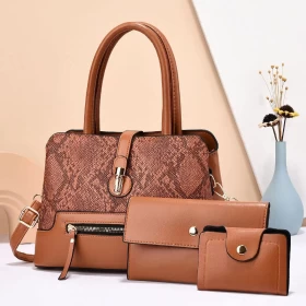 Women's 3pcs PU Leather Handbags, Brown