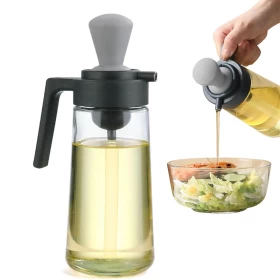 2-in-1 Glass Oil Bottle with Silicone Brush – Oil Dispenser for Cooking & Baking 550ML