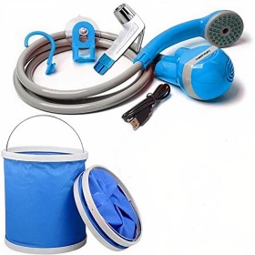 Travel Bidet Hose Spray with Foldable Bucket-Blue