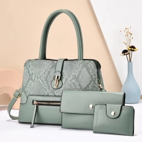 Women's 3pcs PU Leather Handbags, green