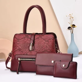 Women's 3pcs PU Leather Handbags, red