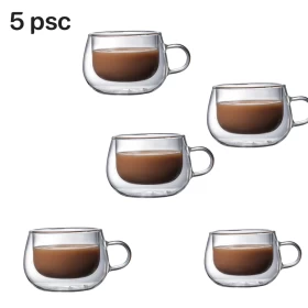 5psc Espresso Double Wall Glass Coffee Mug