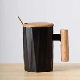 Ceramic Coffee Mug Gift Set Wooden Handle-350Ml