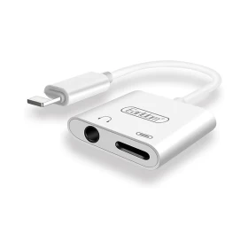 Earldom 2in1 Lightning Adapter 1 Lightning Port & 1 3.5mm Port With Microphone, Genuine - White OT46