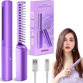 Hair Straightener Comb With 3 Heat Settings And Rechargeable Design
