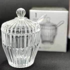 سكّرية فاخرة من الكريستال مع غطاء وملعقة – تصميم أنيق للمجالس