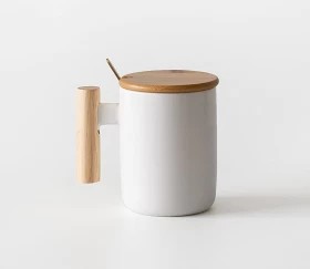 Ceramic Coffee Mug Gift Set Wooden Handle-300Ml