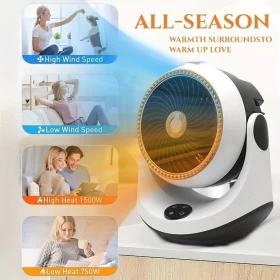 2-in-1 Electric Cooling and Heating Desktop Fan with Remote