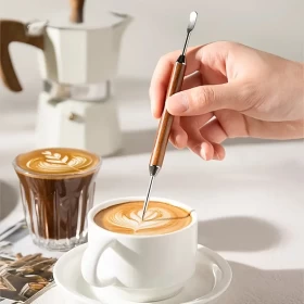 Latte Art Needle with Wooden Curved Handle