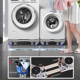 Adjustable Refrigerator/washing Machine Stand - 4 Locking Wheels and 8 Feet