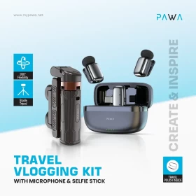Pawa Travel Vlogging Kit  With Microphone & Selfie Stick