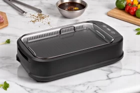 شواية كهربائية منزلية ملكية بغطاء زجاجي ومنظم حرارة