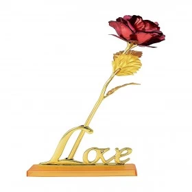 هدية عيد الحب - الوردة ملون المطليه باللون الذهبي - احمر