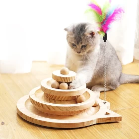 Roller Wooden Trackballs Cat Toy Multilayer