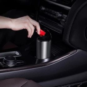 Baseus Car Dust Bin Small Dust-Free Vehicle Mounted Trash Can for Car Office Desktop Study with 90 Garbage Bags, Capacity: 500ml (Black)