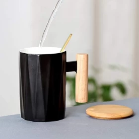 Ceramic Coffee Mug Gift Set Wooden Handle-350Ml